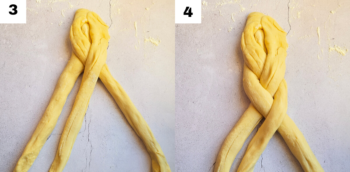 montage photos pour apprendre à faire une brioche tressée à 3 brins.