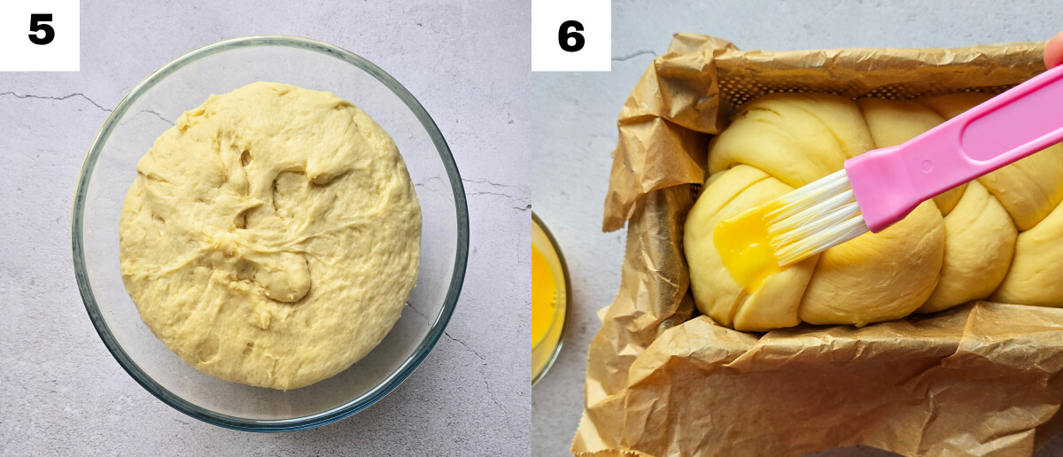 Des étapes pour faire une brioche tressée.