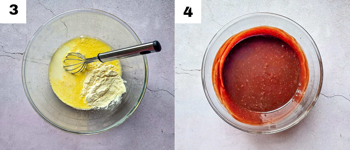 Un collage photos des étapes pour faire un fondant chocolat caramel.