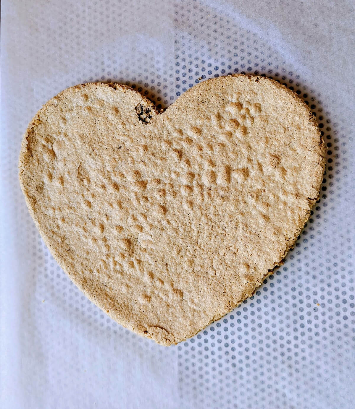 dacquoise noisettes en forme de cœur sur une plaque de cuisson perforée muni de papier sulfurisé  