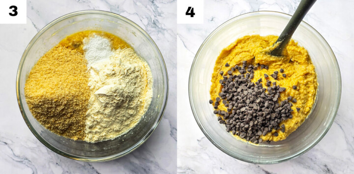 Collage photos des étapes pour faire un banana bread.