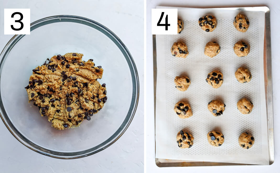 Un collage de 2 photos pour expliquer comment faire des cookies sans gluten.
