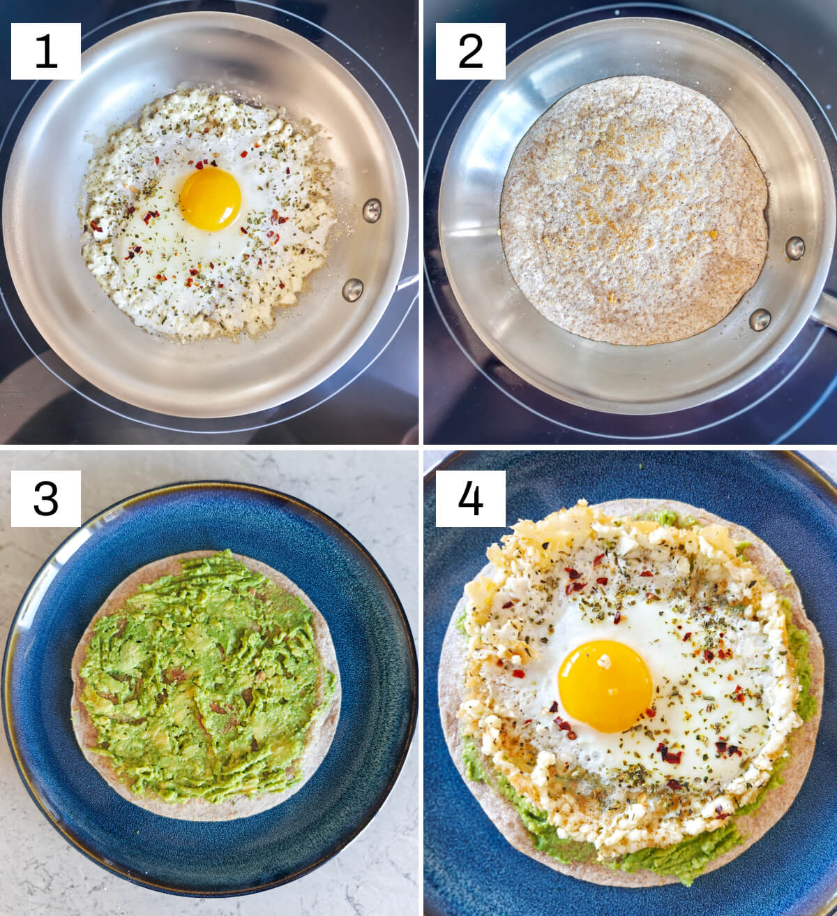 Collage photo des étapes pour faire des oeufs feta.