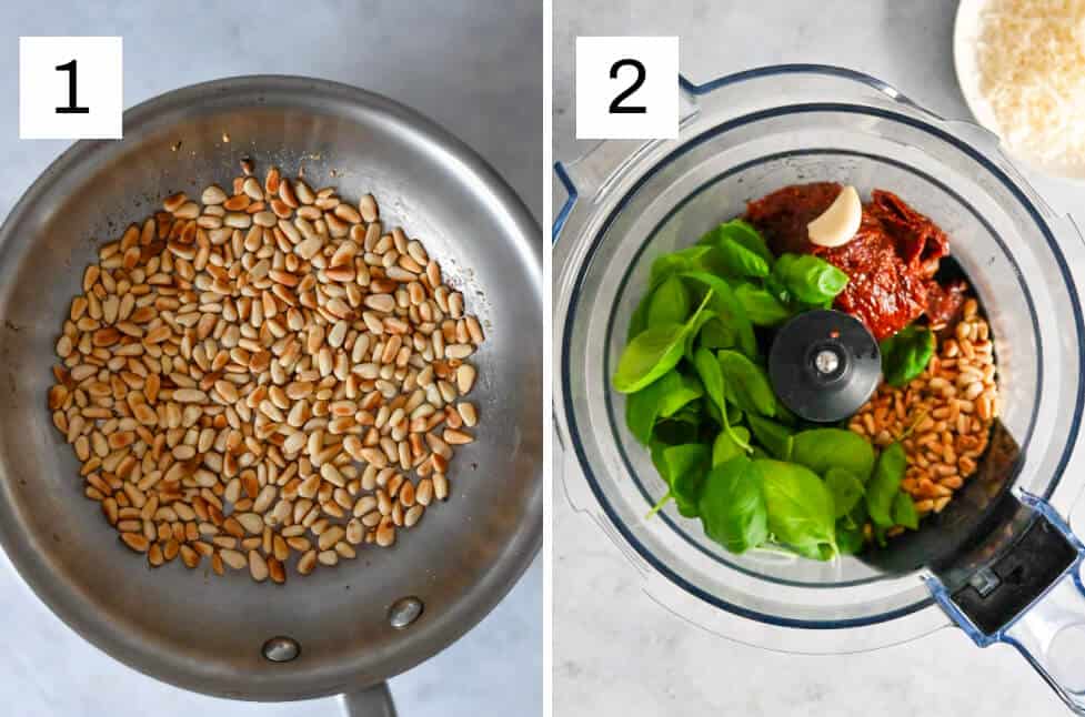 Étapes pour faire du pesto rouge.