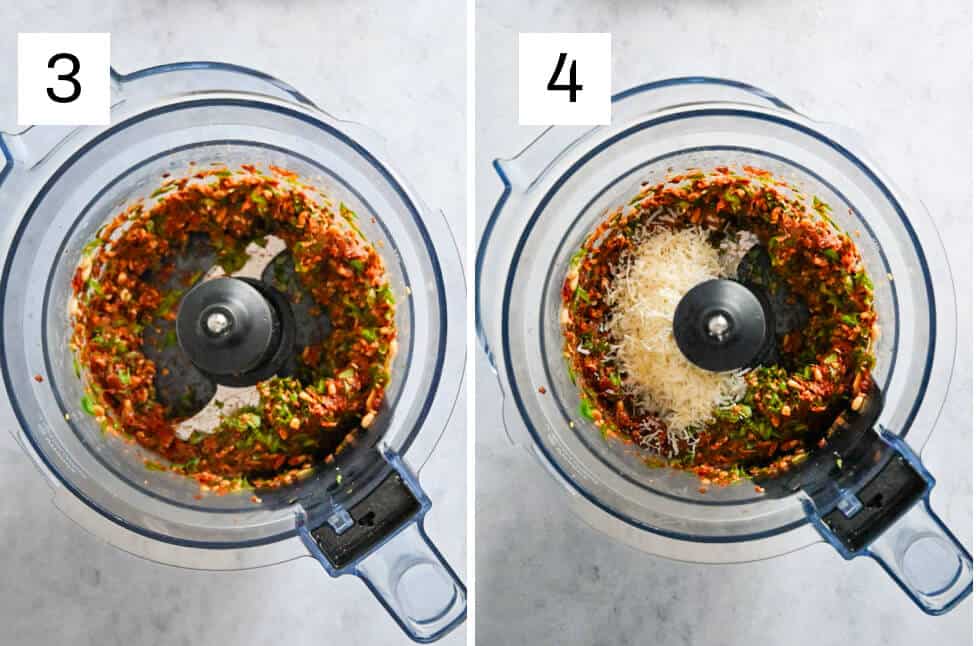 Étapes pour faire du pesto rouge.