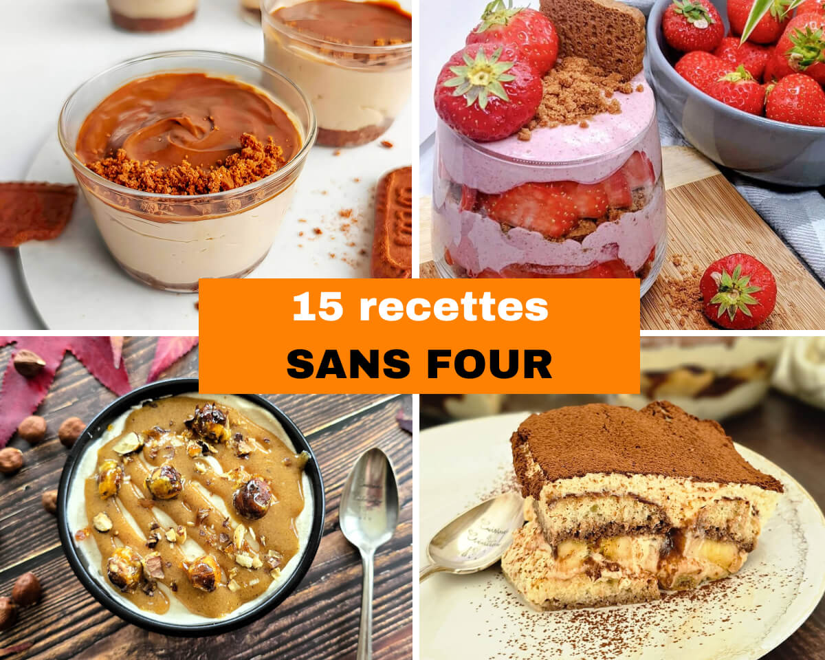 Un collage de photos pour un article sur des desserts sans four.