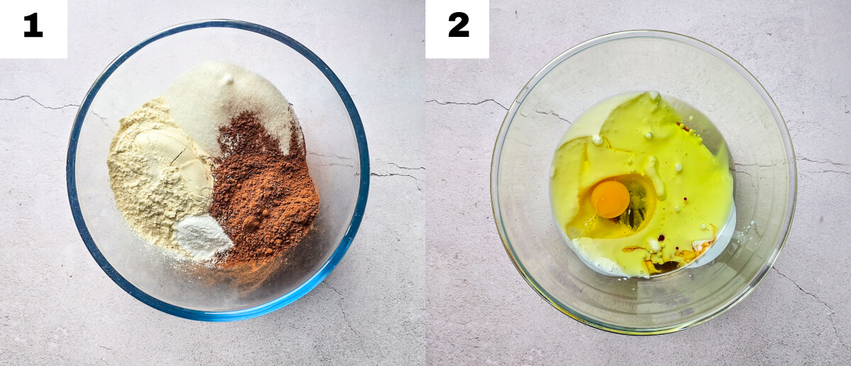 Un collage photo pour faire une recette de muffins au chocolat.