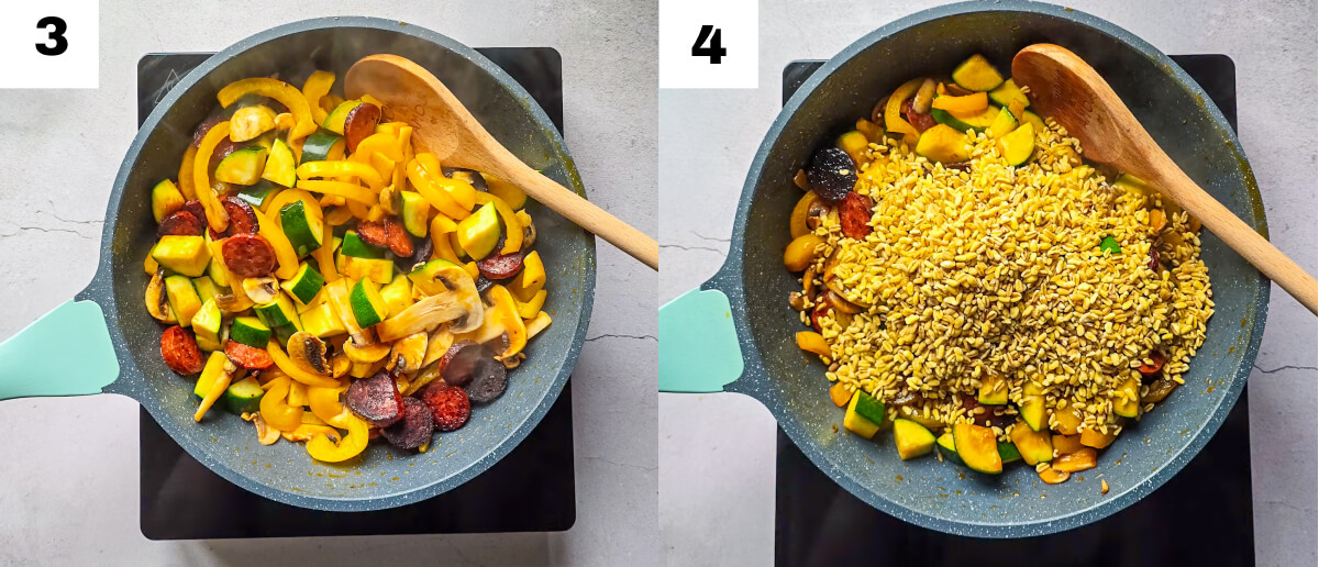 Un collage photos des étapes 3 et 4 pour faire un one pot.