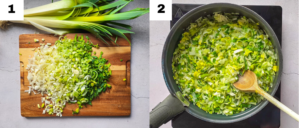Les étapes pour faire une fondue de poireaux.