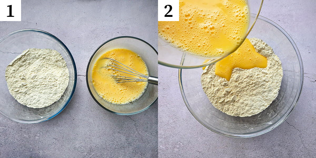 Collage photo des étapes pour faire des madeleines salées au bacon.