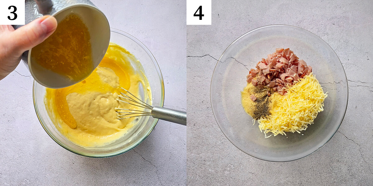 Etapes photos pour faire des madeleines salées faciles, au bacon comté.