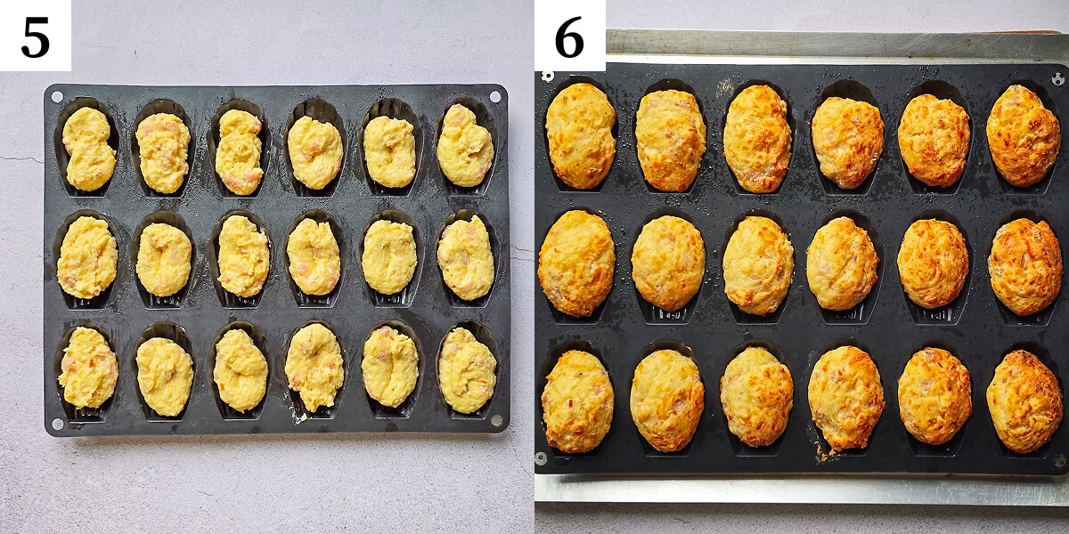 Etapes photos pour faire des madeleines salées faciles, au bacon comté.