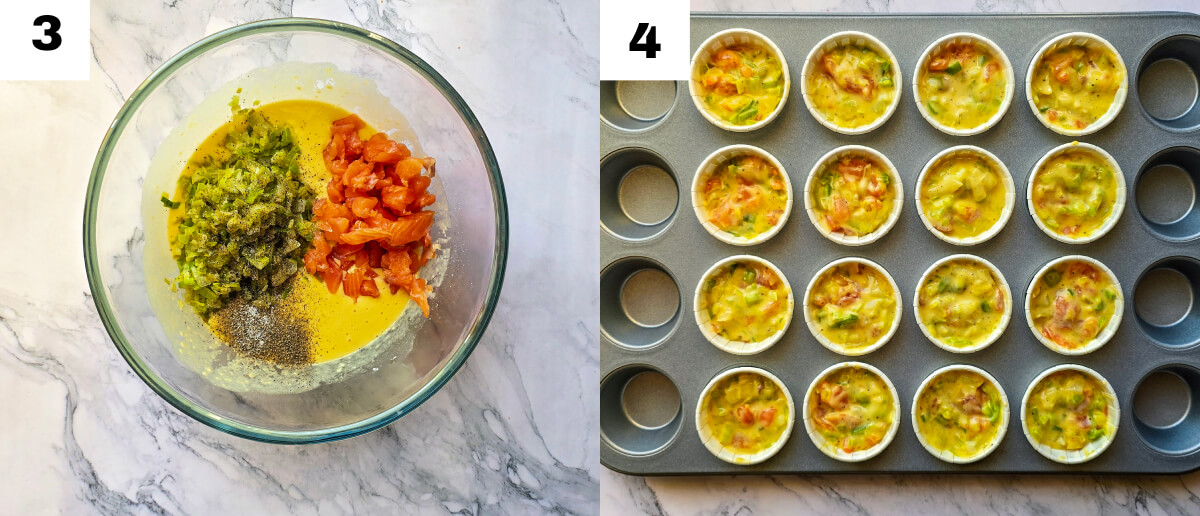 Des étapes pour faire des muffins poireaux saumon.
