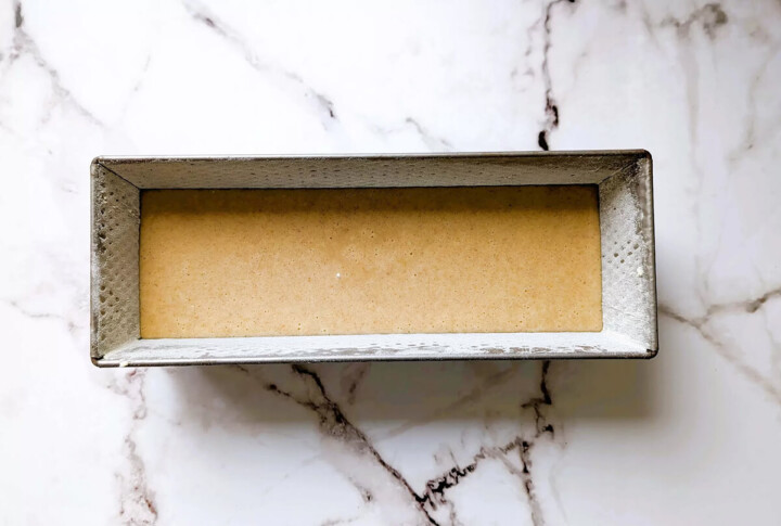 Steps to make a gingerbread recipe, in a baking pan.