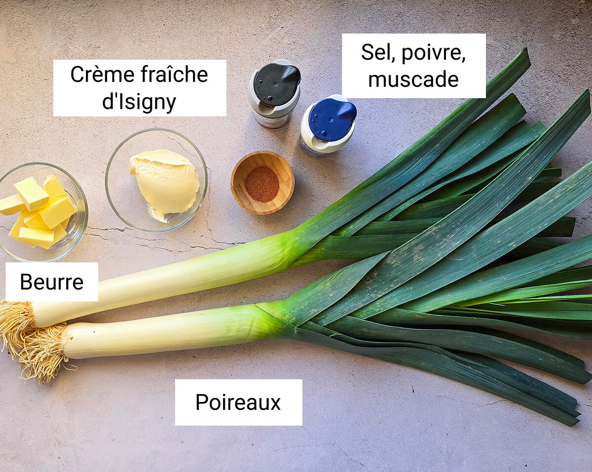 Des ingrédients pour faire une fondue de poireaux facile