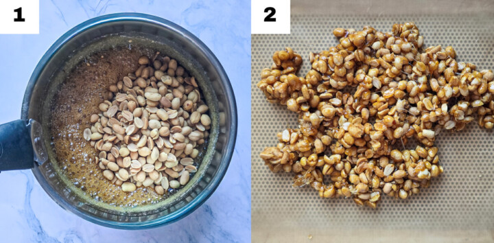 Des étapes pour faire du praliné cacahuètes maison.