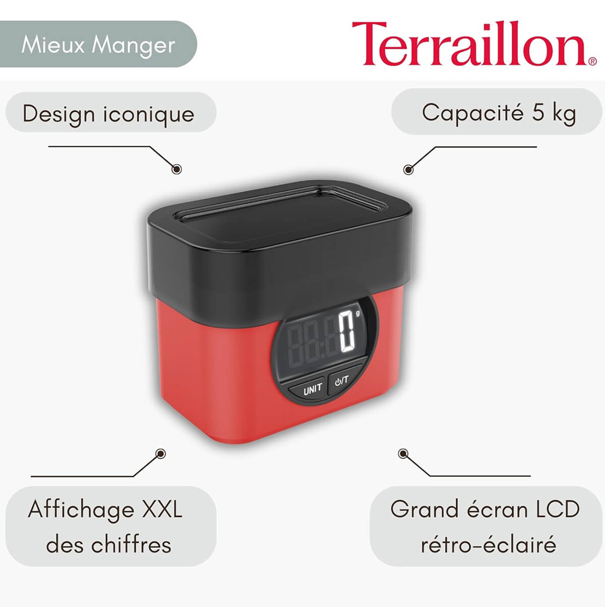 Une balance rétro de la marque Terraillon de couleur rouge, pour offrir.