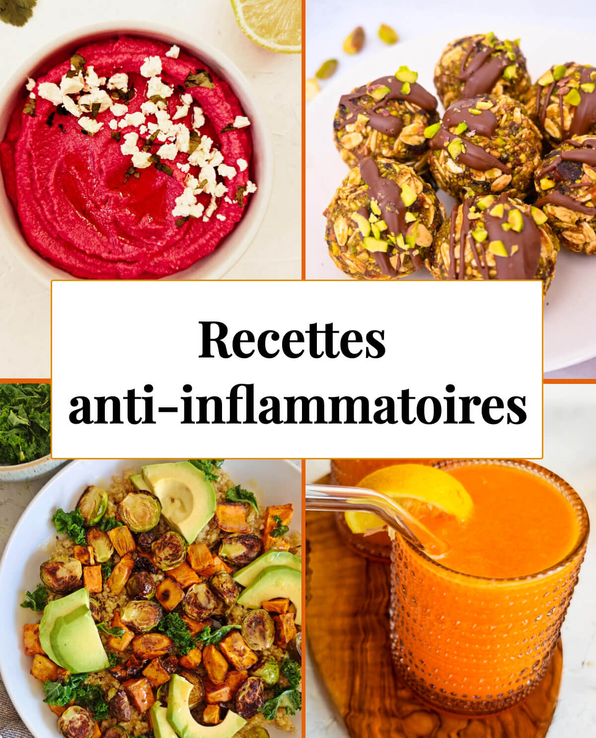 Un collage photo de recettes anti-inflammatoires.