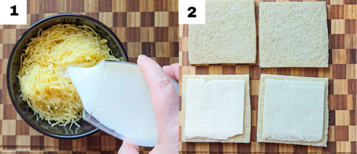 Des étapes photos pour la préparation de croque-monsieur au airfryer.