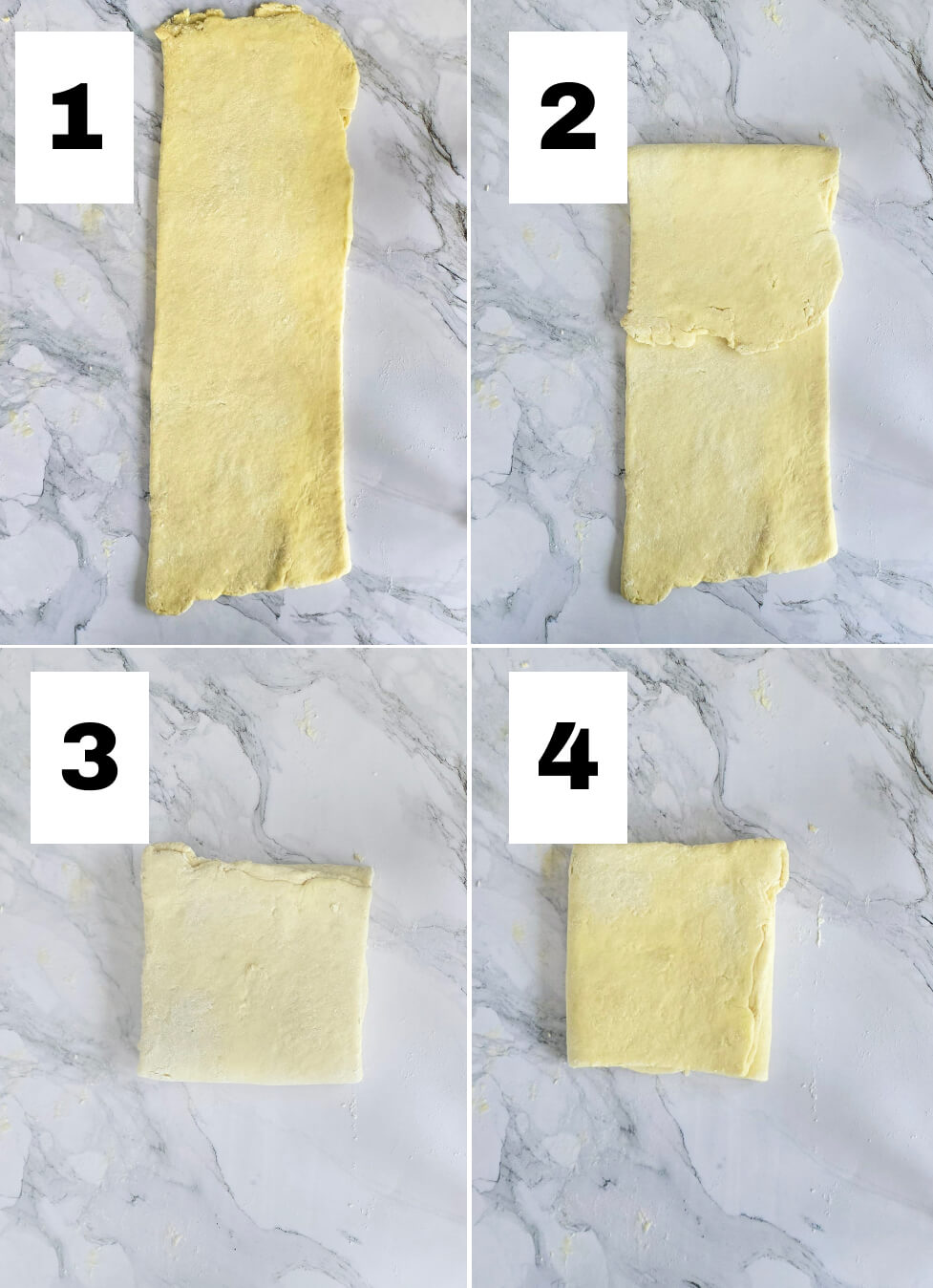 Collage de 4 photos de pâte feuilletée