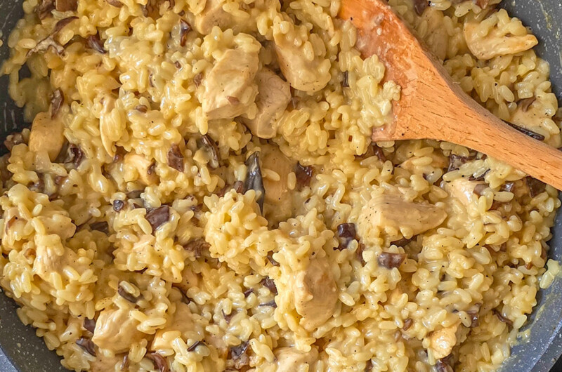 Risotto poulet champignons