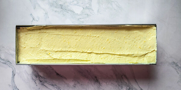 Bien étaler la mousse citron dans le moule et sur les côtés.