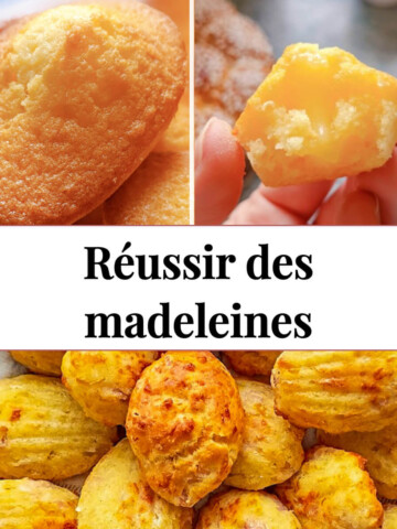 Un collage photos de madeleines pour des astuces pour réussir des madeleines.