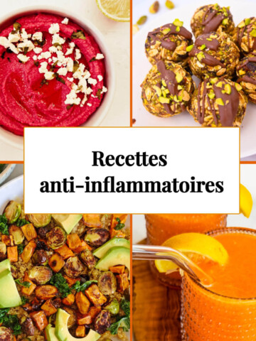 Un collage photo de recettes anti-inflammatoires.