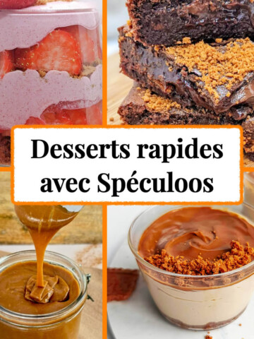 Compilation de recettes de desserts rapides et faciles avec Spéculoos. Idées de pâtisseries gourmandes : fondant chocolat, verrines fruitées et crèmes onctueuses au biscuit Lotus.
