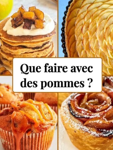 Collage photos de recettes avec des pommes, avec au milieu le titre : que faire avec des pommes ?