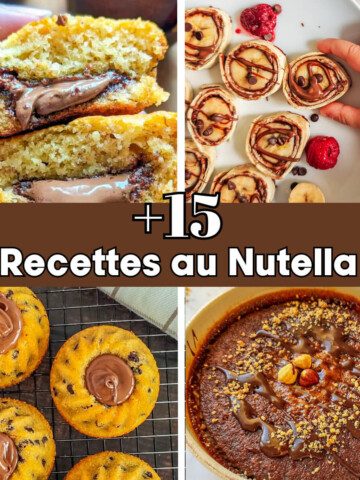 Un collage de 4 photos montrant des recettes au Nutella, avec au centre le titre : +15 recettes au Nutella.
