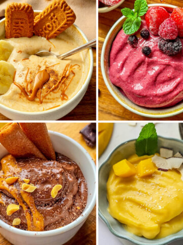 Collage de 4 photos de de sorbets et glaces maison sans sorbetière pour l'été.